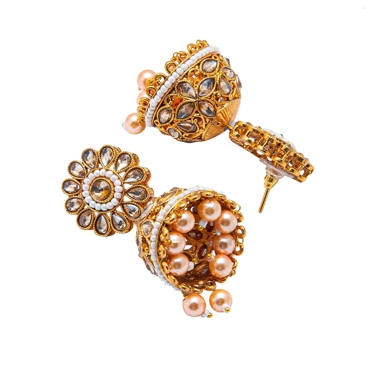 Shining Jewel Antique Gold Plated And Traditional Jhumka Earring With Crystals And Pearls (SJ_1929_LCT)