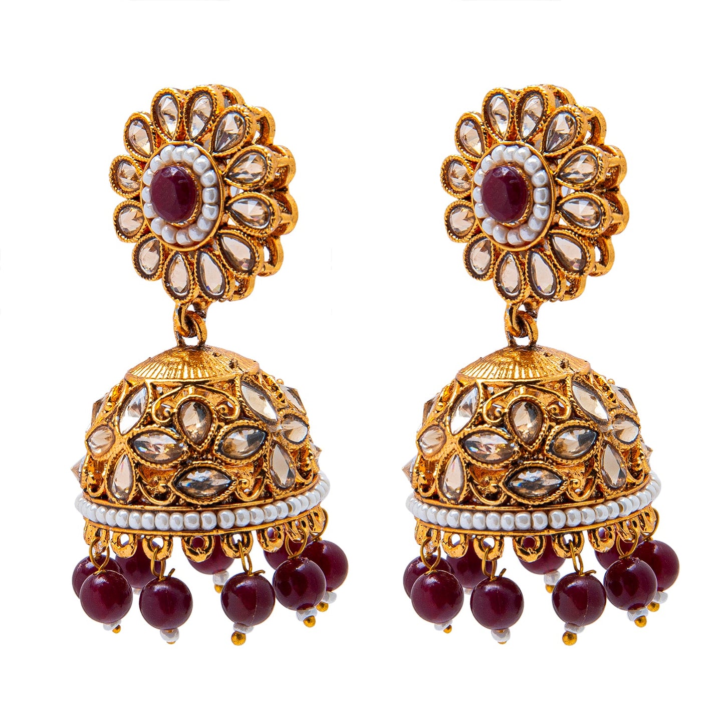 Shining Jewel Antique Gold Plated And Traditional Jhumka Earring With Crystals And Pearls (SJ_1929_M)