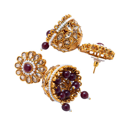 Shining Jewel Antique Gold Plated And Traditional Jhumka Earring With Crystals And Pearls (SJ_1929_M)