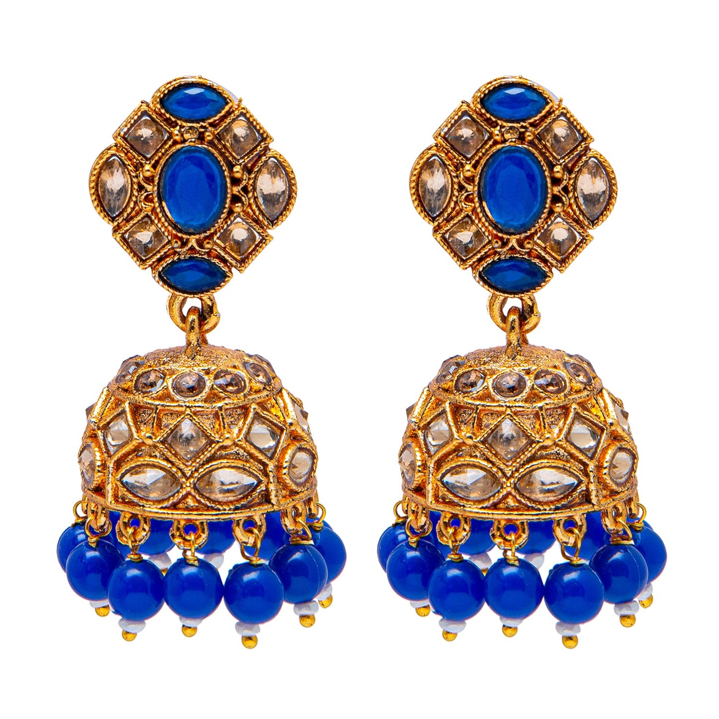 Shining Jewel Antique Gold Plated And Traditional Jhumka Earring With Crystals And Pearls (SJ_1930_BL)