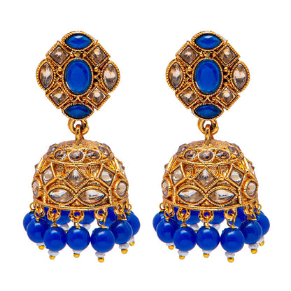 Shining Jewel Antique Gold Plated And Traditional Jhumka Earring With Crystals And Pearls (SJ_1930_BL)