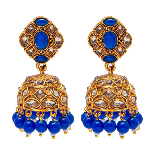Shining Jewel Antique Gold Plated And Traditional Jhumka Earring With Crystals And Pearls (SJ_1930_BL)