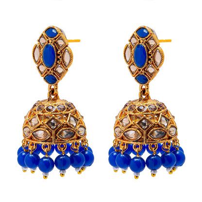 Shining Jewel Antique Gold Plated And Traditional Jhumka Earring With Crystals And Pearls (SJ_1930_BL)