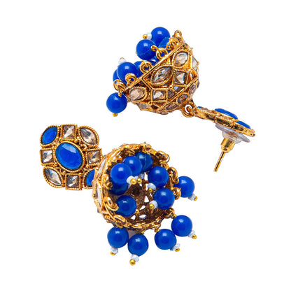 Shining Jewel Antique Gold Plated And Traditional Jhumka Earring With Crystals And Pearls (SJ_1930_BL)