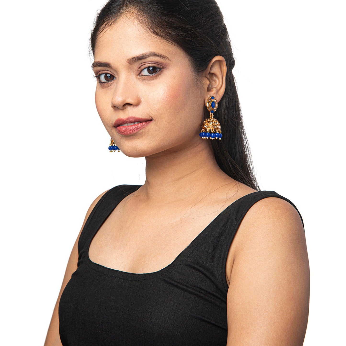 Shining Jewel Antique Gold Plated And Traditional Jhumka Earring With Crystals And Pearls (SJ_1930_BL)