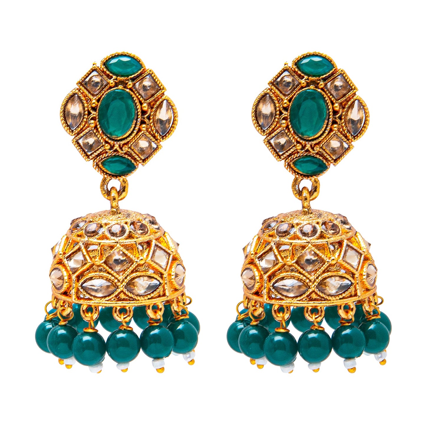 Shining Jewel Antique Gold Plated And Traditional Jhumka Earring With Crystals And Pearls (SJ_1930_G)