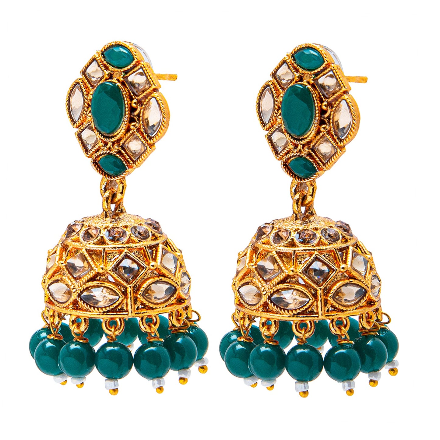 Shining Jewel Antique Gold Plated And Traditional Jhumka Earring With Crystals And Pearls (SJ_1930_G)