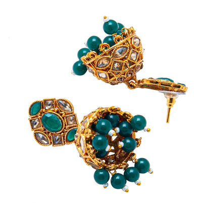 Shining Jewel Antique Gold Plated And Traditional Jhumka Earring With Crystals And Pearls (SJ_1930_G)