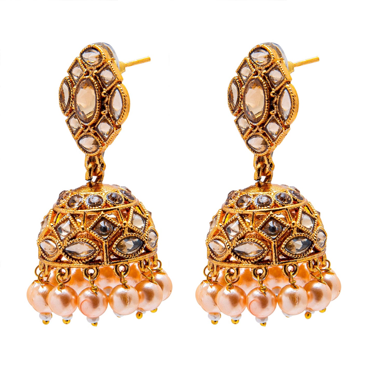 Shining Jewel Antique Gold Plated And Traditional Jhumka Earring With Crystals And Pearls (SJ_1930_LCT)
