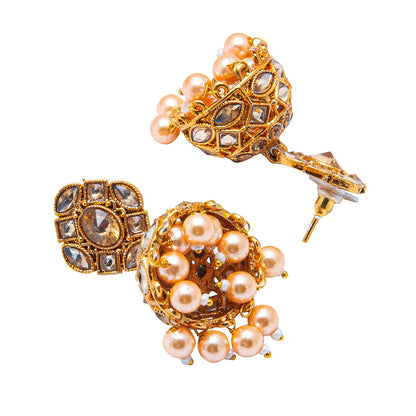 Shining Jewel Antique Gold Plated And Traditional Jhumka Earring With Crystals And Pearls (SJ_1930_LCT)