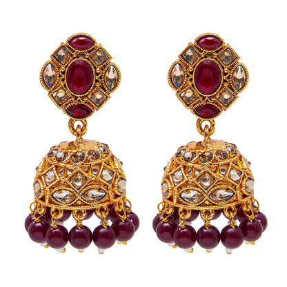 Shining Jewel Antique Gold Plated And Traditional Jhumka Earring With Crystals And Pearls (SJ_1930_M)