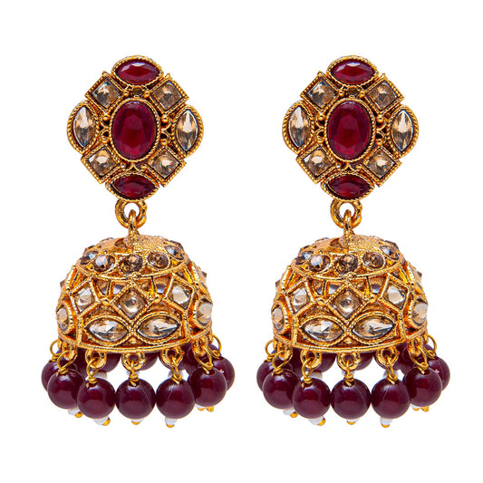 Shining Jewel Antique Gold Plated And Traditional Jhumka Earring With Crystals And Pearls (SJ_1930_M)