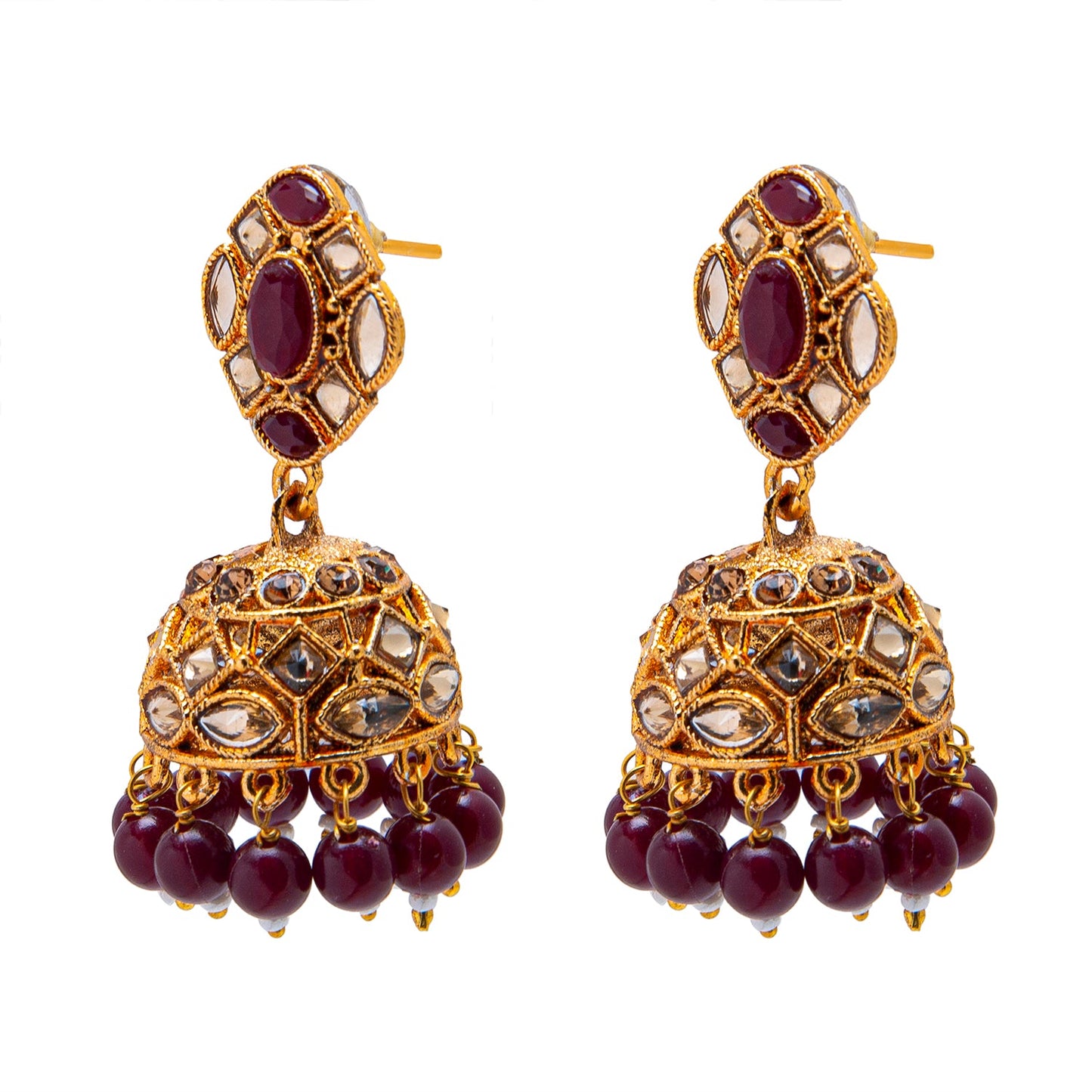 Shining Jewel Antique Gold Plated And Traditional Jhumka Earring With Crystals And Pearls (SJ_1930_M)