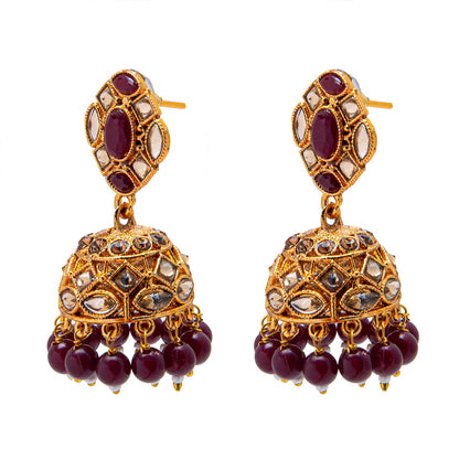 Shining Jewel Antique Gold Plated And Traditional Jhumka Earring With Crystals And Pearls (SJ_1930_M)
