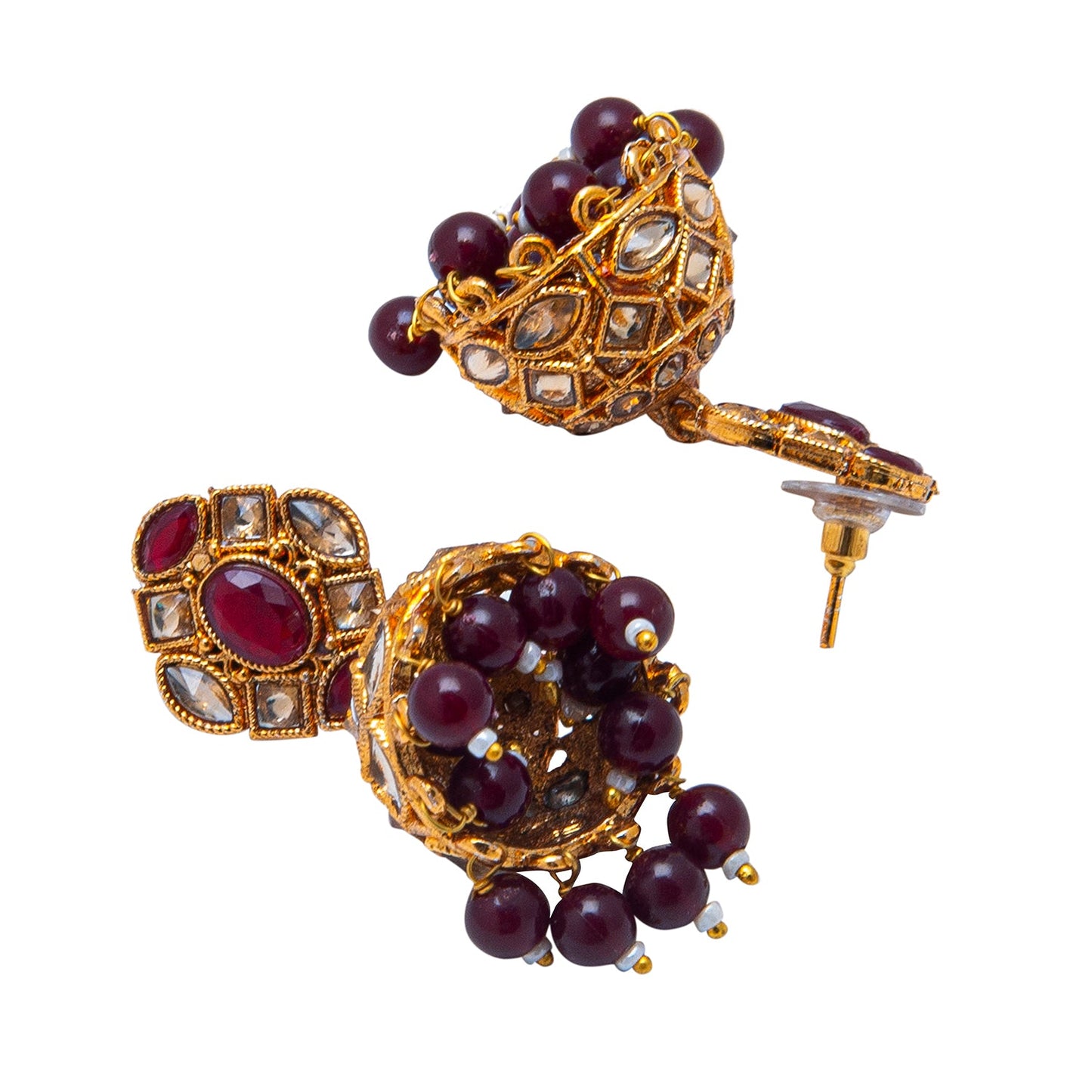 Shining Jewel Antique Gold Plated And Traditional Jhumka Earring With Crystals And Pearls (SJ_1930_M)