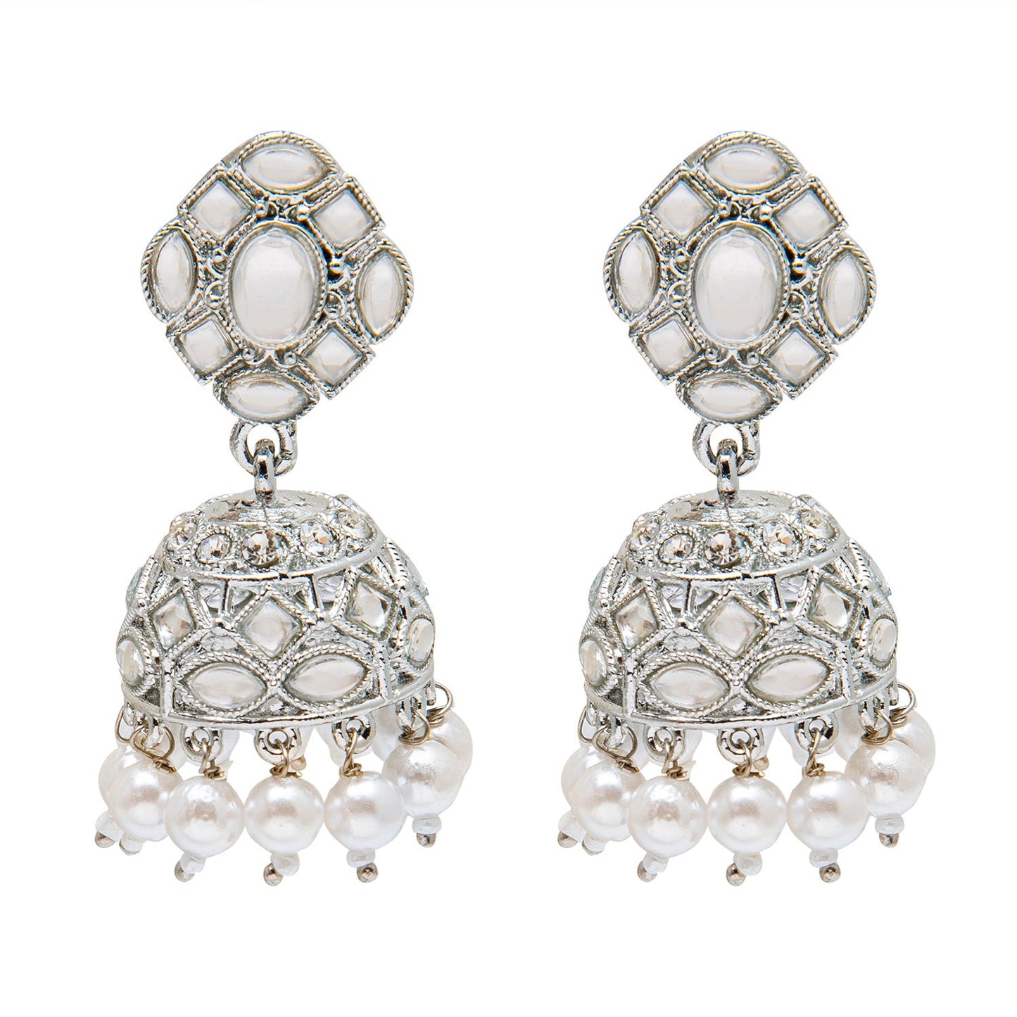Shining Jewel Silver Plated Antique Oxidised Traditional Jhumka With CZ & Pearls  Earrings for Women (SJ_1930_S)