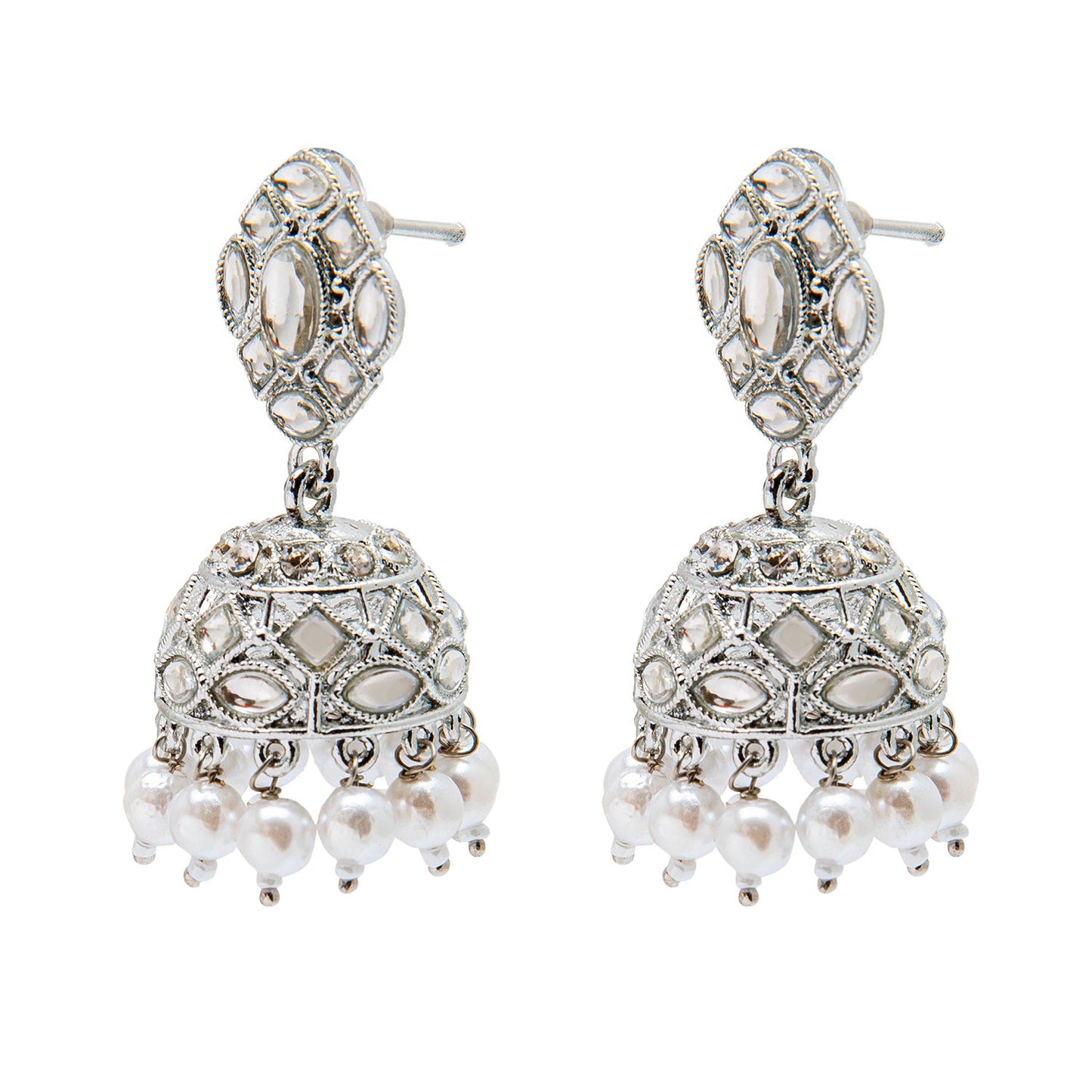 Shining Jewel Silver Plated Antique Oxidised Traditional Jhumka With CZ & Pearls  Earrings for Women (SJ_1930_S)