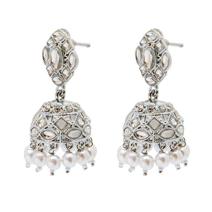 Shining Jewel Silver Plated Antique Oxidised Traditional Jhumka With CZ & Pearls  Earrings for Women (SJ_1930_S)