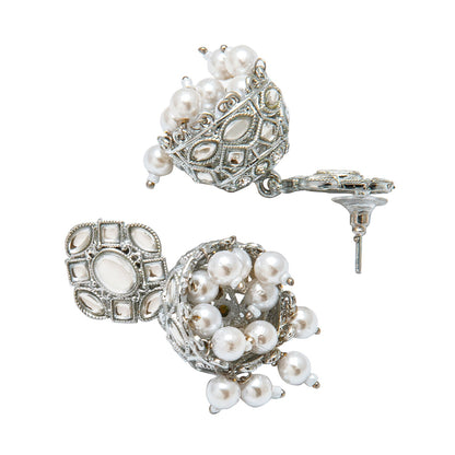 Shining Jewel Silver Plated Antique Oxidised Traditional Jhumka With CZ & Pearls  Earrings for Women (SJ_1930_S)