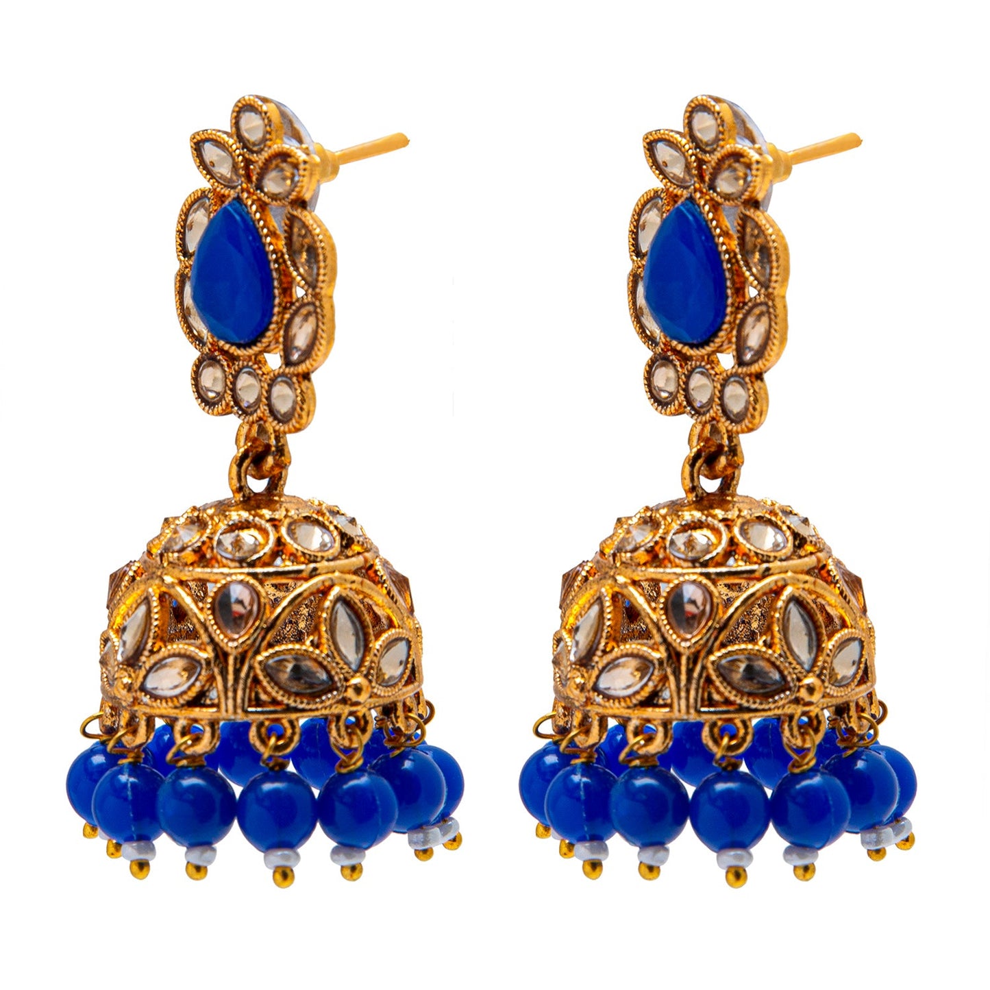 Shining Jewel Antique Gold Plated And Traditional Jhumka Earring With Crystals And Pearls (SJ_1931_BL)