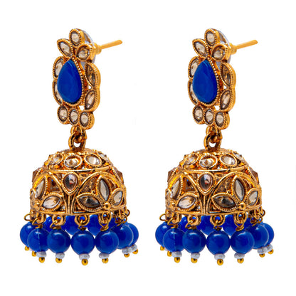 Shining Jewel Antique Gold Plated And Traditional Jhumka Earring With Crystals And Pearls (SJ_1931_BL)