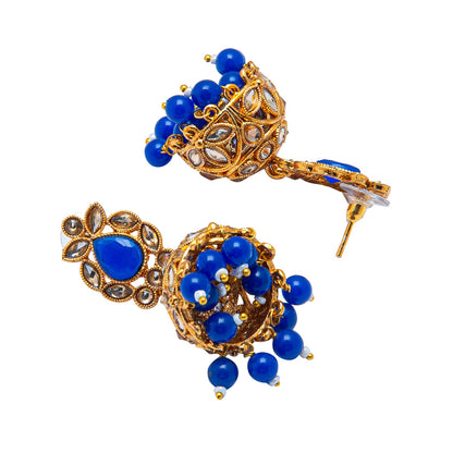 Shining Jewel Antique Gold Plated And Traditional Jhumka Earring With Crystals And Pearls (SJ_1931_BL)