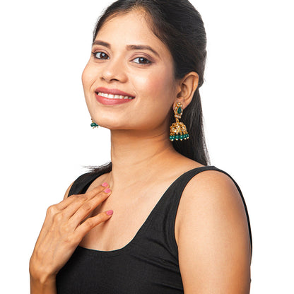 Shining Jewel Antique Gold Plated And Traditional Jhumka Earring With Crystals And Pearls (SJ_1931_G)