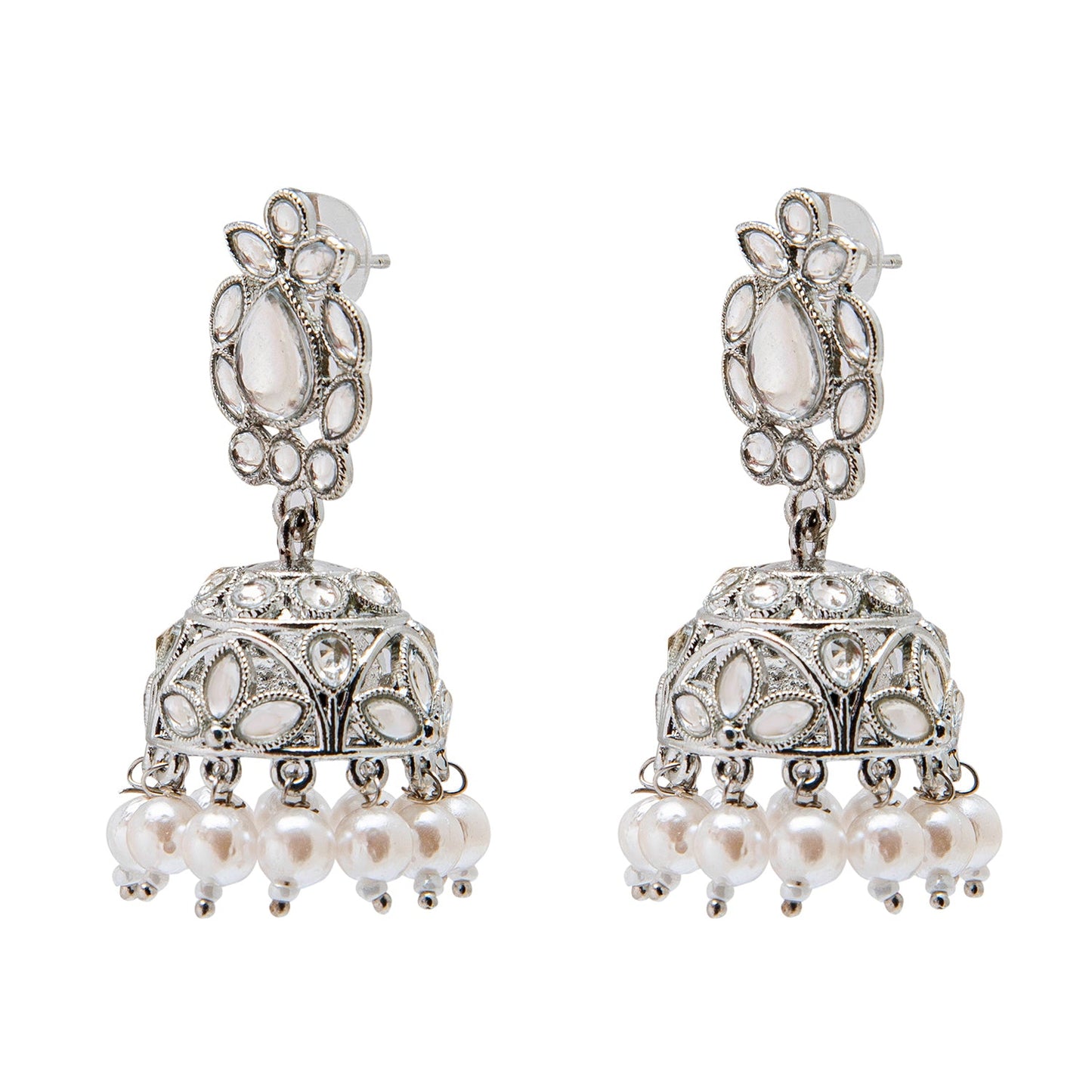 Shining Jewel Silver Plated Antique Oxidised Traditional Jhumka With CZ & Pearls Earrings for Women (SJ_1931_S)