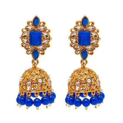 Shining Jewel Antique Gold Plated And Traditional Jhumka Earring With Crystals And Pearls (SJ_1932_BL)