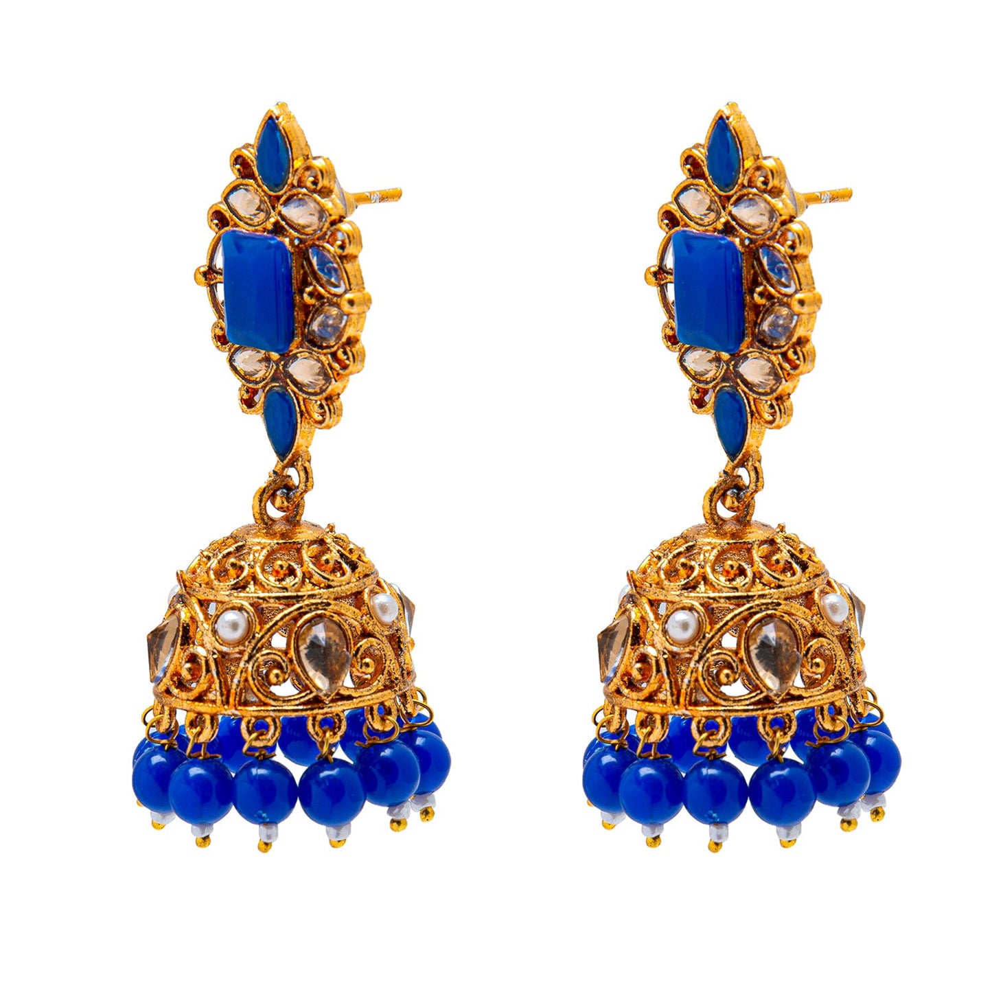 Shining Jewel Antique Gold Plated And Traditional Jhumka Earring With Crystals And Pearls (SJ_1932_BL)