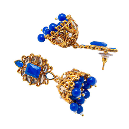 Shining Jewel Antique Gold Plated And Traditional Jhumka Earring With Crystals And Pearls (SJ_1932_BL)
