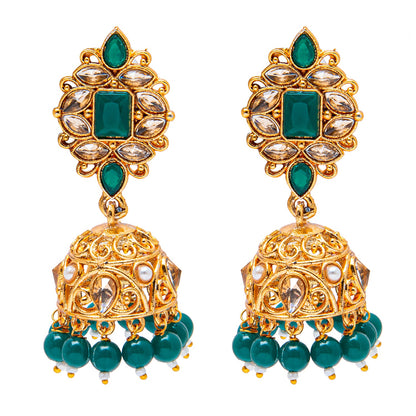 Shining Jewel Antique Gold Plated And Traditional Jhumka Earring With Crystals And Pearls (SJ_1932_G)