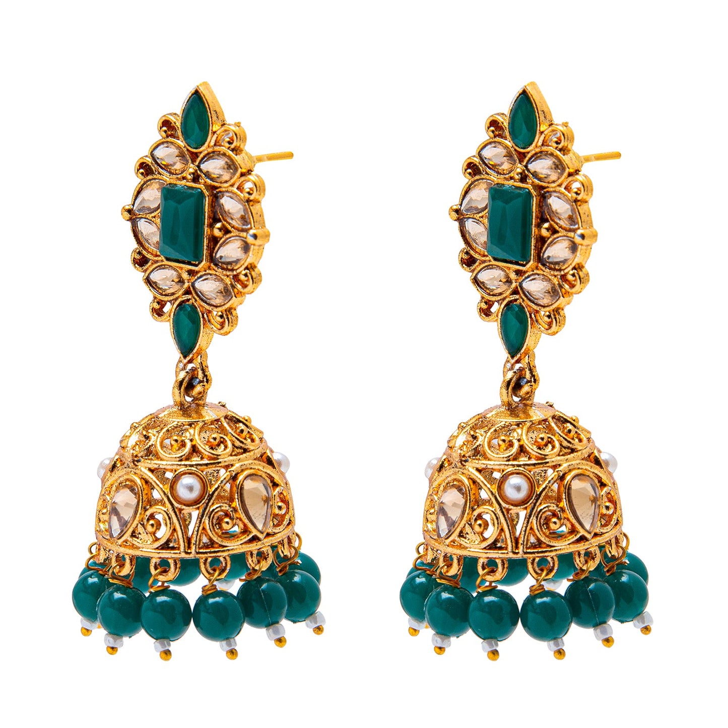 Shining Jewel Antique Gold Plated And Traditional Jhumka Earring With Crystals And Pearls (SJ_1932_G)