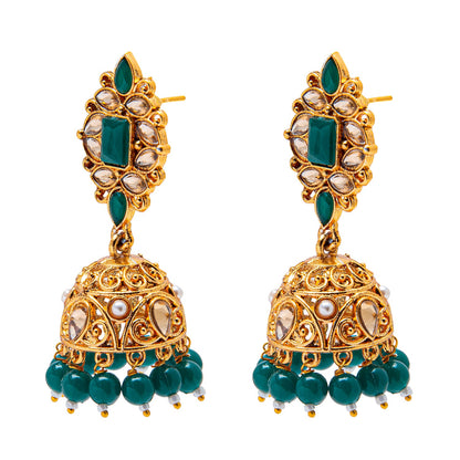 Shining Jewel Antique Gold Plated And Traditional Jhumka Earring With Crystals And Pearls (SJ_1932_G)