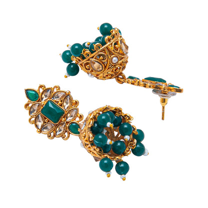 Shining Jewel Antique Gold Plated And Traditional Jhumka Earring With Crystals And Pearls (SJ_1932_G)