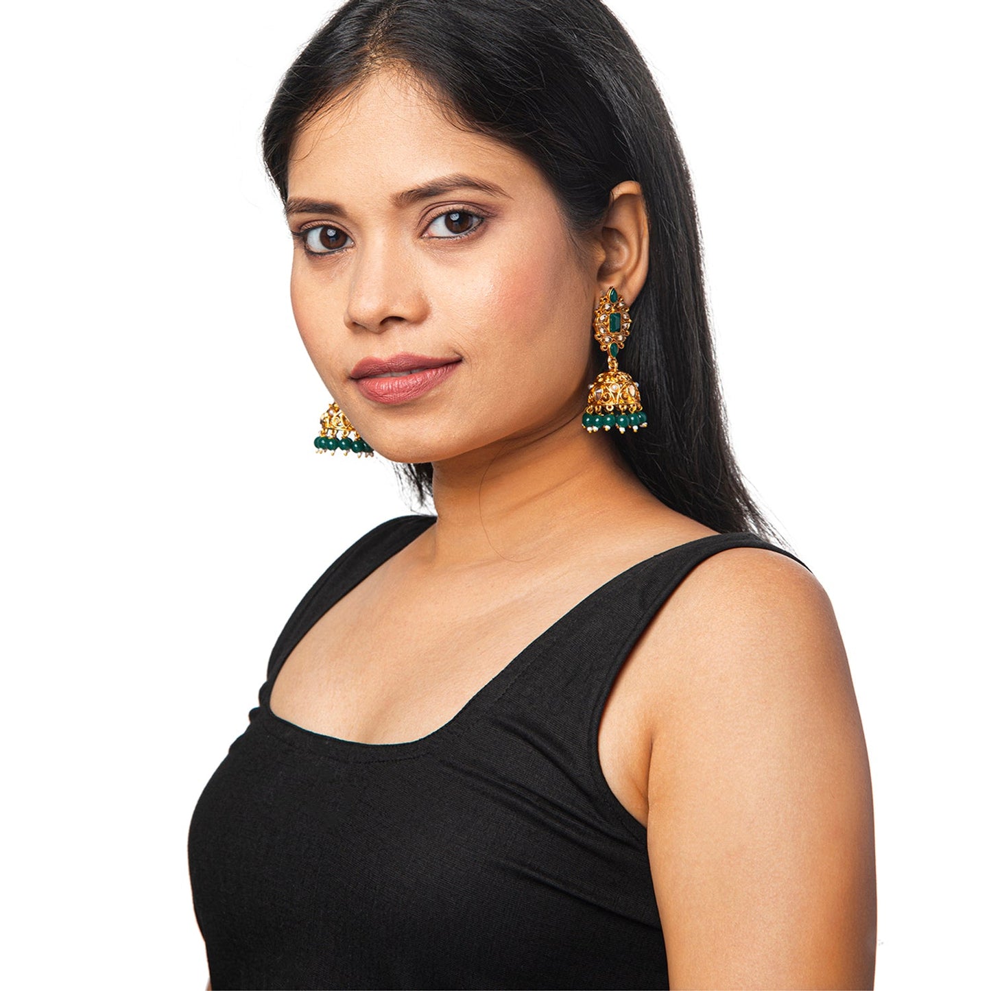 Shining Jewel Antique Gold Plated And Traditional Jhumka Earring With Crystals And Pearls (SJ_1932_G)