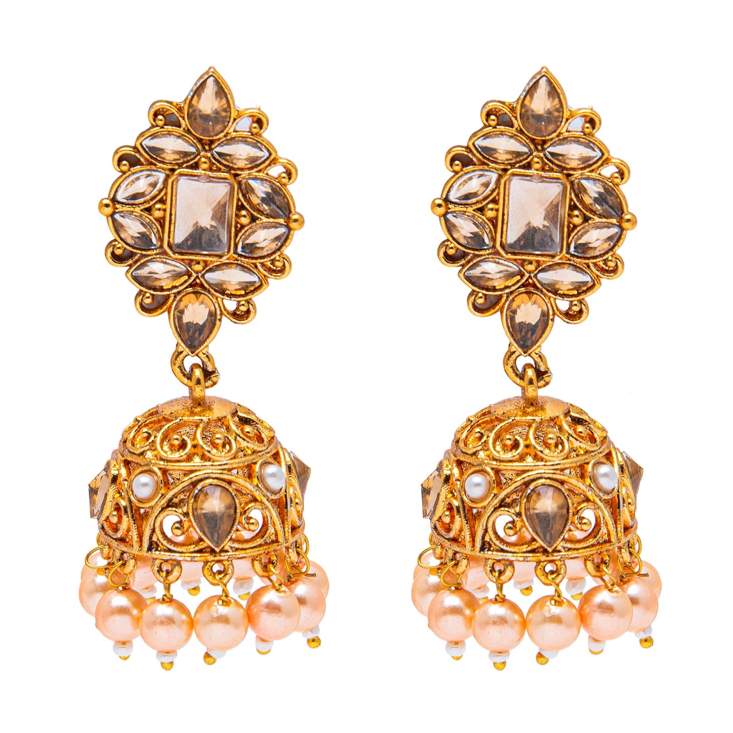 Shining Jewel Antique Gold Plated And Traditional Jhumka Earring With Crystals And Pearls (SJ_1931_LCT)