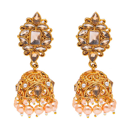 Shining Jewel Antique Gold Plated And Traditional Jhumka Earring With Crystals And Pearls (SJ_1931_LCT)