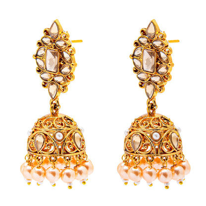 Shining Jewel Antique Gold Plated And Traditional Jhumka Earring With Crystals And Pearls (SJ_1932_LCT)