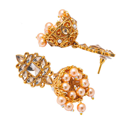 Shining Jewel Antique Gold Plated And Traditional Jhumka Earring With Crystals And Pearls (SJ_1931_LCT)