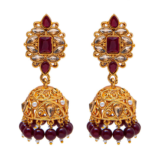 Antique Gold Plated And Traditional Jhumka Earring With Crystals And Pearls (SJ_1932_M)