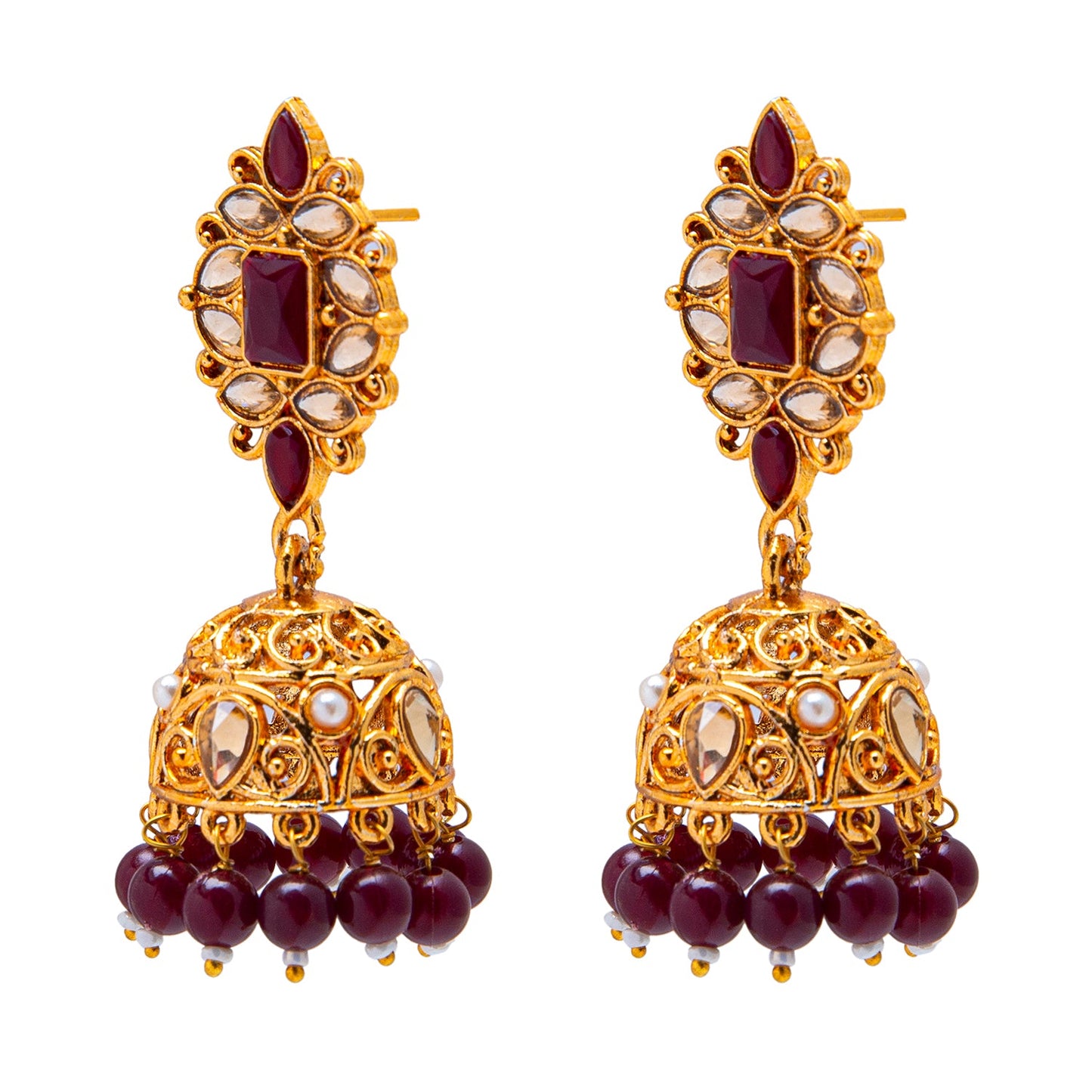 Shining Jewel Antique Gold Plated And Traditional Jhumka Earring With Crystals And Pearls (SJ_1931_LCT)