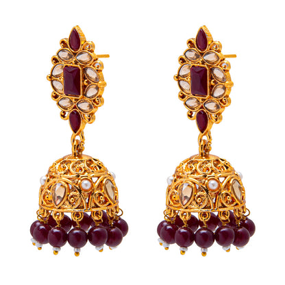 Shining Jewel Antique Gold Plated And Traditional Jhumka Earring With Crystals And Pearls (SJ_1931_LCT)