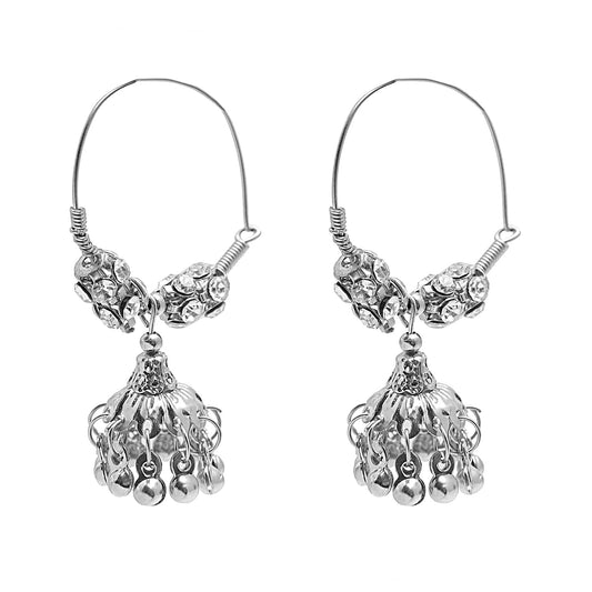 Shining Jewel Silver Oxidised Bali Chandeliar Dangle Diamond Pearl Hoop Earrings for Women (SJ_1934 D5)