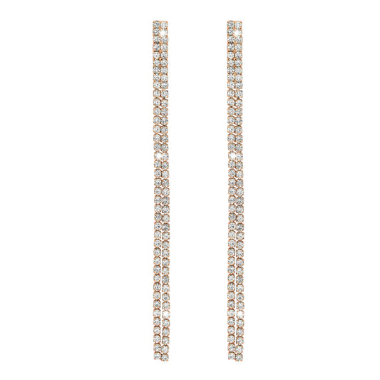 Shining Jewel Crystal and AD Rose Gold Plated Fancy Two Layer Western Style Cocktail Chandelier Shoulder Duster Long earrings for women (SJ_1946_RG)