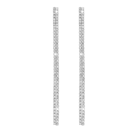 Shining Jewel Crystal and AD Silver Plated Fancy Two Layer Western Style Cocktail Chandelier Shoulder Duster Long earrings for women (SJ_1946_S)