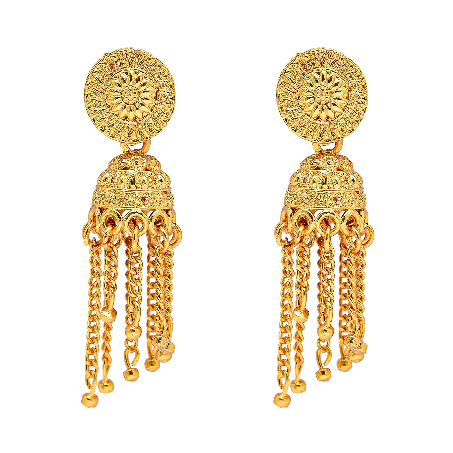 Gold Plated Pearl tassel jhumki earrings available only at IBFW