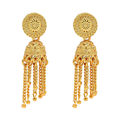 Shining Jewel Handcrafted Gold Plated Traditional Ethnic Chandeliar Classis Tassel Jhumka Earrings Women (SJ_1948)