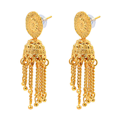 Shining Jewel Handcrafted Gold Plated Traditional Ethnic Chandeliar Classis Tassel Jhumka Earrings Women (SJ_1948)