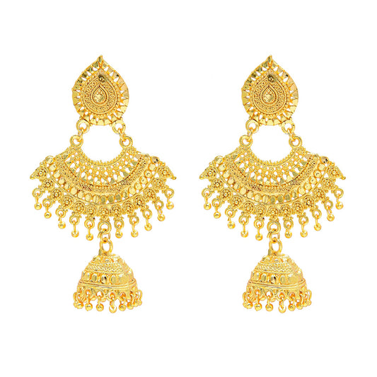 Shining Jewel Handcrafted Gold Plated Designer Traditional Ethnic Chandbali Jhumka Earrings for Women (SJ_1949)